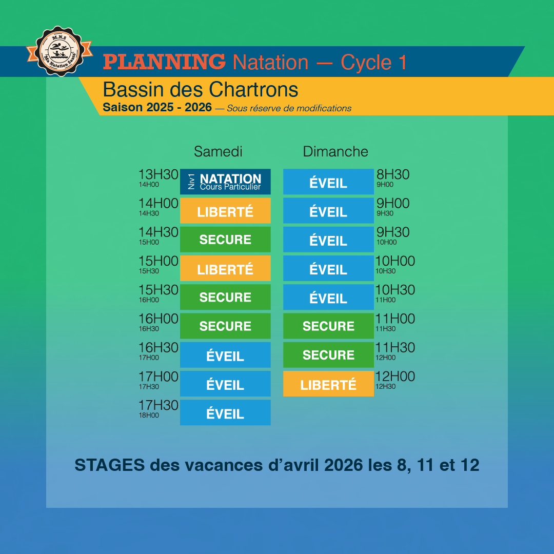 PLANNING 2026 Bordeaux Chartrons NATATION Cycle 1