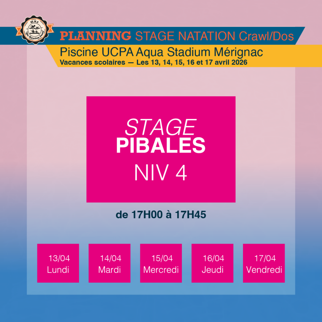 Planning : Stages avril 2026 - Mérignac UCPA Aqua-Stadium